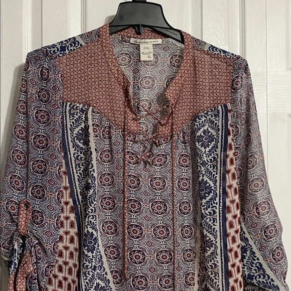 American Rag Cie lightweight sheer boho lace front shirt blouse top size XL - Picture 2 of 13